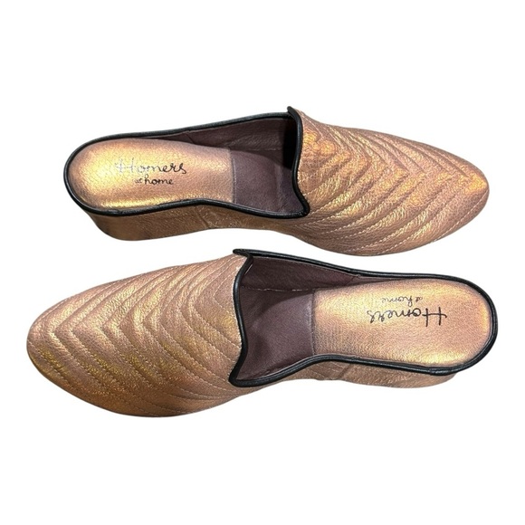 Homers Quilted Artisan Bronze Metallic Leather Mule Slides Quiet Lux | Sz 38 - Picture 3 of 10